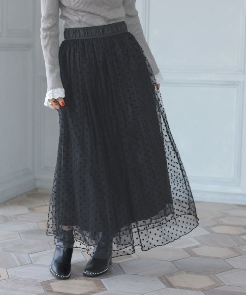 DONOBAN（ドノバン）の「フロッキードットスカート（スカート・レディース・ブラック・F）」の9枚目の写真
