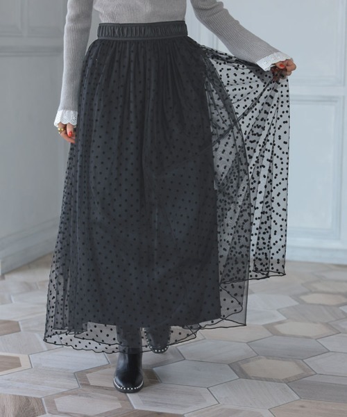 DONOBAN（ドノバン）の「フロッキードットスカート（スカート・レディース・ブラック・F）」の12枚目の写真