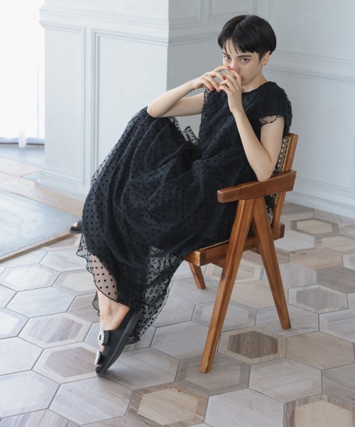 DONOBAN（ドノバン）の「フロッキードットスカート（スカート・レディース・ブラック・F）」の4枚目の写真