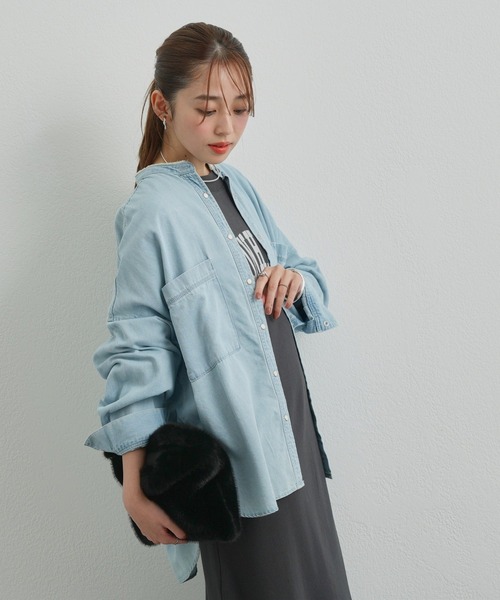 un dix cors（アンディコール）の「デニムビックシャツ（シャツ/ブラウス・レディース・ブルー/ブラック/グレー/サックスブルー・FREE）」の7枚目の写真