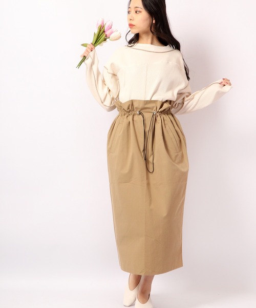 TRANOI（トラノイ）の「TRANOI ウエストギャザースカート（スカート・レディース・ブラック/ベージュ/カーキ・FREE）」の14枚目の写真