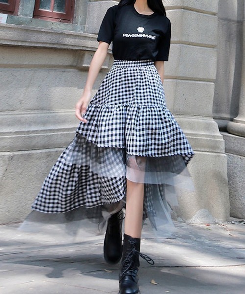 meJane（ミージェーン）の「ギンガムチェックレイヤードチュールスカート（スカート・レディース・チェック・FREE）」の4枚目の写真