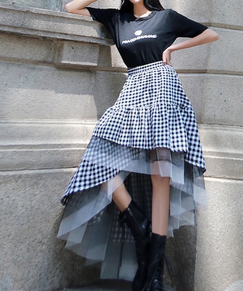 meJane（ミージェーン）の「ギンガムチェックレイヤードチュールスカート（スカート・レディース・チェック・FREE）」の2枚目の写真
