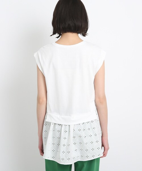 COUP DE CHANCE（クードシャンス）の「◆ジャージ×レース レイヤード風プルオーバ（Tシャツ/カットソー・レディース・ホワイト/ブラック・38/34）」の5枚目の写真