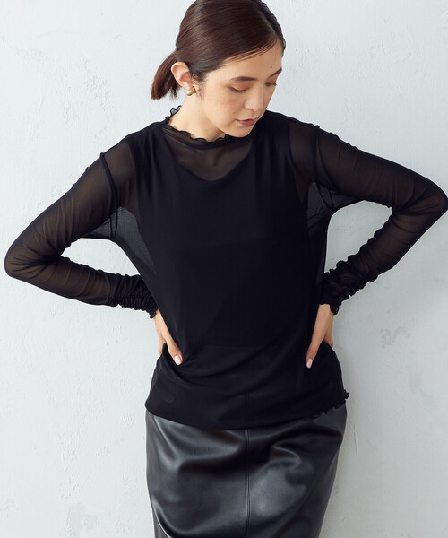 COMME CA ISM(コムサイズム)の「シアー メロウ カットソー(Tシャツ/カットソー・レディース・ブラック/ブラウン/ミント・MEDIUM/LARGE)」の2枚目の写真