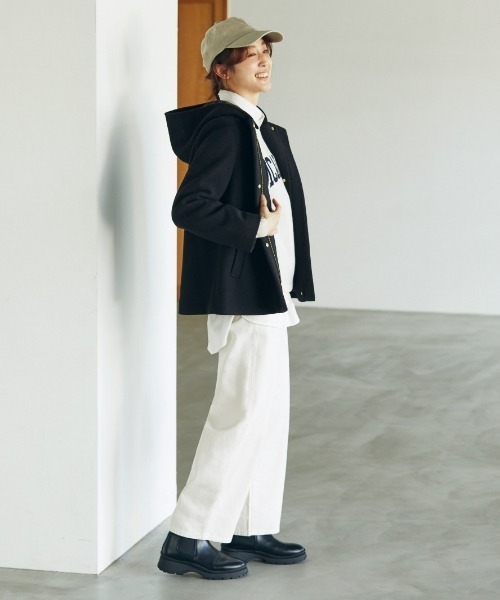 GLOBAL WORK(グローバルワーク)の「軽やかストレッチ2WAYショートコート/278042(その他アウター・レディース・アイボリー/ブラック/ライトグレー/ライトベージュ・MEDIUM/LARGE/SMALL)」の14枚目の写真