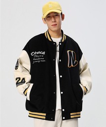 Ressaca | オーバーサイズ ワッペンロゴ刺繍スタジャン フェイクレザー切り替えブルゾン(スタジャン)