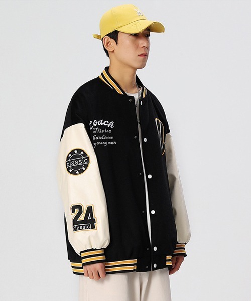 Ressaca(レサーカ)の「オーバーサイズ ワッペンロゴ刺繍スタジャン フェイクレザー切り替えブルゾン(スタジャン・メンズ・ブラウン系その他/ブラック/ブラック系その他2/ブラウン系その他2/ブラック系その他/グレー/ブラウン/グリーン/グリーン系その他2・M/XL/L)」の12枚目の写真