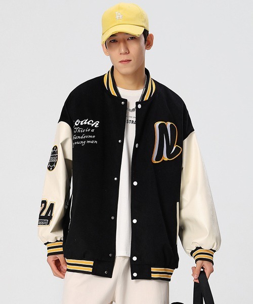 Ressaca(レサーカ)の「オーバーサイズ ワッペンロゴ刺繍スタジャン フェイクレザー切り替えブルゾン(スタジャン・メンズ・ブラウン系その他/ブラック/ブラック系その他2/ブラウン系その他2/ブラック系その他/グレー/ブラウン/グリーン/グリーン系その他2・M/XL/L)」の10枚目の写真