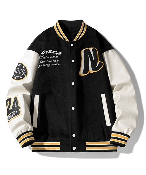 Ressaca(レサーカ)の「オーバーサイズ ワッペンロゴ刺繍スタジャン フェイクレザー切り替えブルゾン(スタジャン・メンズ・ブラウン系その他/ブラック/ブラック系その他2/ブラウン系その他2/ブラック系その他/グレー/ブラウン/グリーン/グリーン系その他2・M/XL/L)」の15枚目の写真