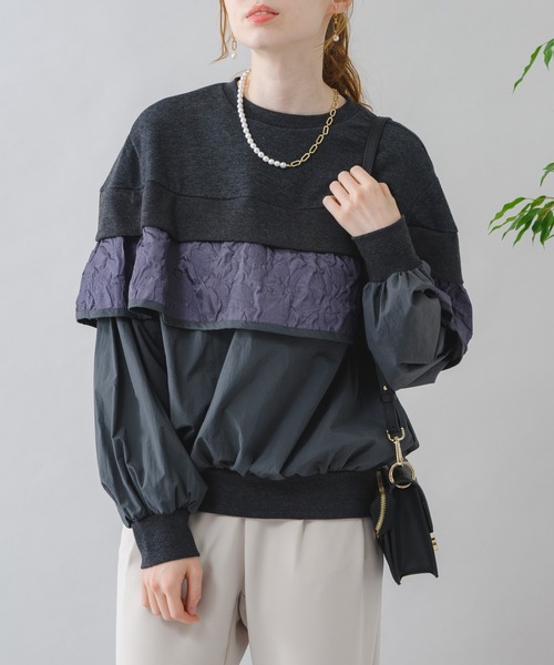 Paradise Picnic（パラダイスピクニック）の「anana フリルケープレイヤープルオーバー（スウェット・レディース・チャコールグレー/アイボリー・FREE）」の2枚目の写真