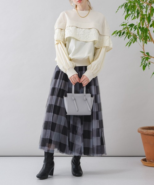 Paradise Picnic（パラダイスピクニック）の「anana フリルケープレイヤープルオーバー（スウェット・レディース・チャコールグレー/アイボリー・FREE）」の11枚目の写真