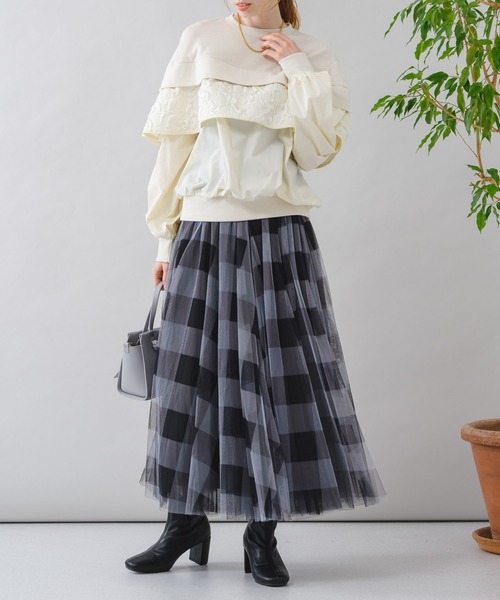 Paradise Picnic（パラダイスピクニック）の「anana フリルケープレイヤープルオーバー（スウェット・レディース・チャコールグレー/アイボリー・FREE）」の15枚目の写真