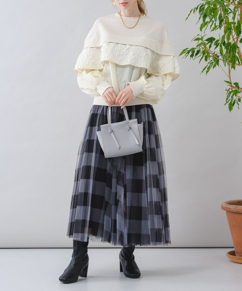 Paradise Picnic（パラダイスピクニック）の「anana フリルケープレイヤープルオーバー（スウェット・レディース・チャコールグレー/アイボリー・FREE）」の16枚目の写真