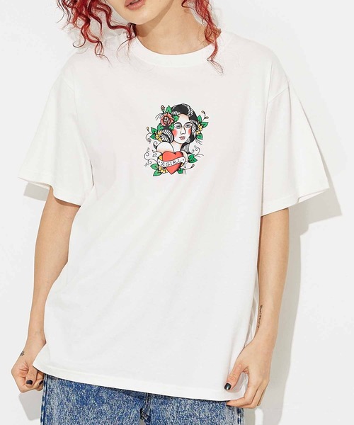 X-girl(エックスガール)の「X-girl × YUSUKE GIRL S/S TEE(Tシャツ/カットソー・レディース・ライトブルー/アッシュグレー/ホワイト・S/M/L/XL)」の2枚目の写真