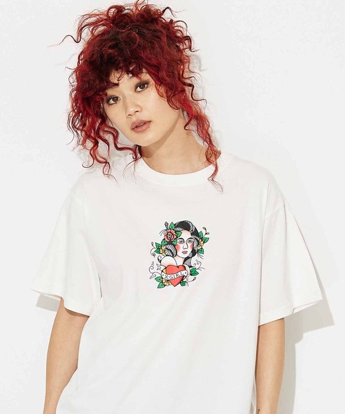 X-girl(エックスガール)の「X-girl × YUSUKE GIRL S/S TEE(Tシャツ/カットソー・レディース・ライトブルー/アッシュグレー/ホワイト・S/M/L/XL)」の4枚目の写真