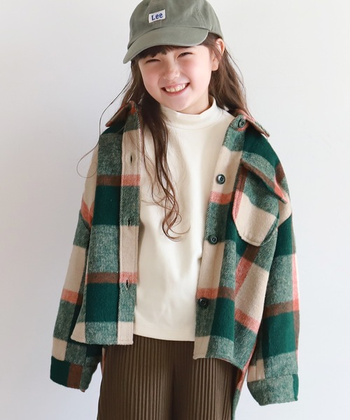キッズ 親子お揃い起毛チェック柄ビッグシャツジャケット（その他