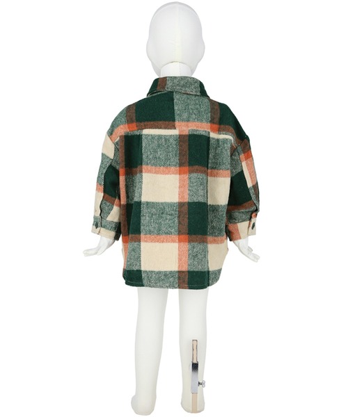 キッズ 親子お揃い起毛チェック柄ビッグシャツジャケット（その他