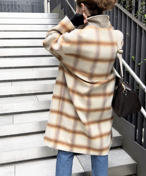 【極美品✨22AW】スピック&スパン アルパカシャギーオンブレーチェックコート Spick & Span（スピックアンドスパン）の「アルパカシャギーオン