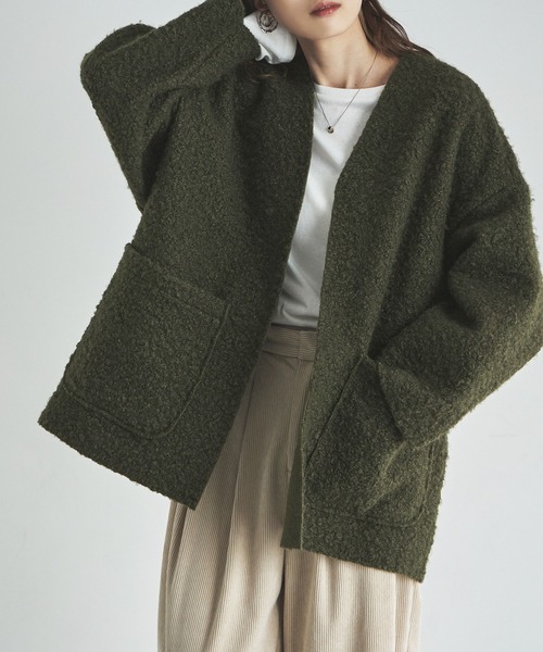 etoll.(エトル)の「フェイクリングウールオーバーカーディガン(カーディガン/ボレロ・レディース・モカ/グレイッシュベージュ/カーキ/ブラック・M)」の4枚目の写真