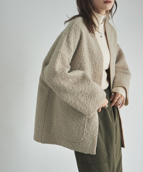 etoll.(エトル)の「フェイクリングウールオーバーカーディガン(カーディガン/ボレロ・レディース・モカ/グレイッシュベージュ/カーキ/ブラック・M)」の3枚目の写真