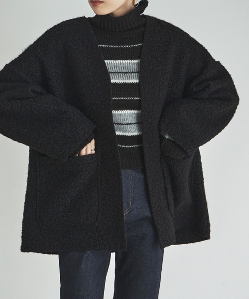 etoll.(エトル)の「フェイクリングウールオーバーカーディガン(カーディガン/ボレロ・レディース・モカ/グレイッシュベージュ/カーキ/ブラック・M)」の1枚目の写真