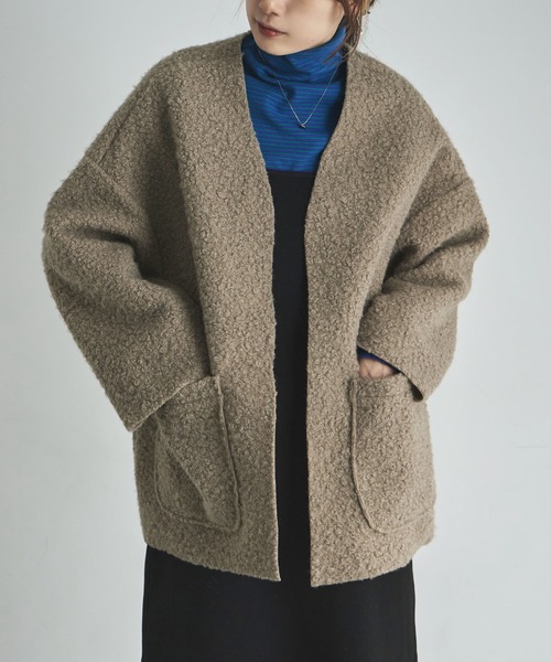 etoll.(エトル)の「フェイクリングウールオーバーカーディガン(カーディガン/ボレロ・レディース・モカ/グレイッシュベージュ/カーキ/ブラック・M)」の2枚目の写真