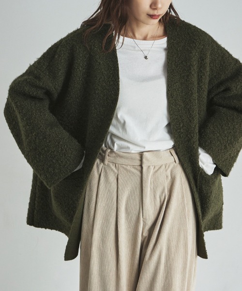 etoll.(エトル)の「フェイクリングウールオーバーカーディガン(カーディガン/ボレロ・レディース・モカ/グレイッシュベージュ/カーキ/ブラック・M)」の5枚目の写真