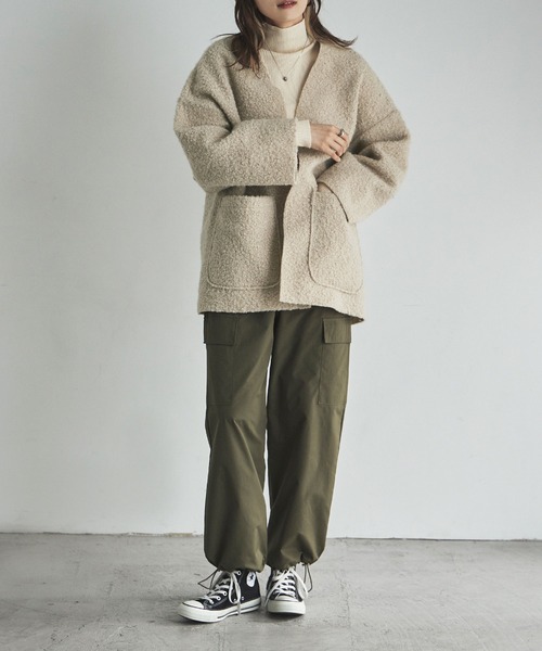 etoll.(エトル)の「フェイクリングウールオーバーカーディガン(カーディガン/ボレロ・レディース・モカ/グレイッシュベージュ/カーキ/ブラック・M)」の6枚目の写真