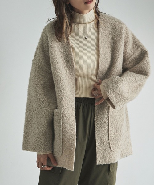 etoll.(エトル)の「フェイクリングウールオーバーカーディガン(カーディガン/ボレロ・レディース・モカ/グレイッシュベージュ/カーキ/ブラック・M)」の18枚目の写真