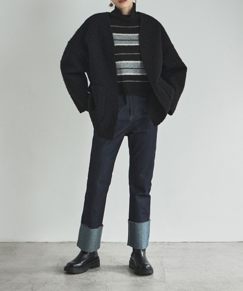 etoll.(エトル)の「フェイクリングウールオーバーカーディガン(カーディガン/ボレロ・レディース・モカ/グレイッシュベージュ/カーキ/ブラック・M)」の14枚目の写真