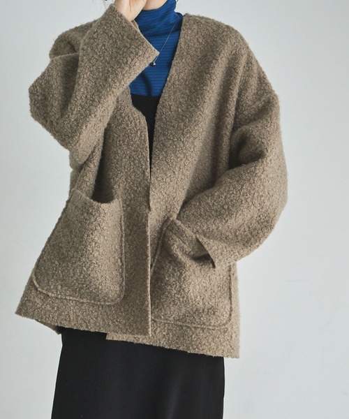 etoll.(エトル)の「フェイクリングウールオーバーカーディガン(カーディガン/ボレロ・レディース・モカ/グレイッシュベージュ/カーキ/ブラック・M)」の11枚目の写真