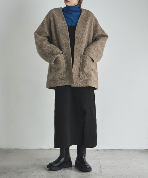 etoll.(エトル)の「フェイクリングウールオーバーカーディガン(カーディガン/ボレロ・レディース・モカ/グレイッシュベージュ/カーキ/ブラック・M)」の15枚目の写真