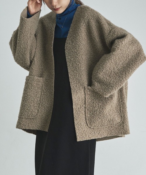 etoll.(エトル)の「フェイクリングウールオーバーカーディガン(カーディガン/ボレロ・レディース・モカ/グレイッシュベージュ/カーキ/ブラック・M)」の8枚目の写真