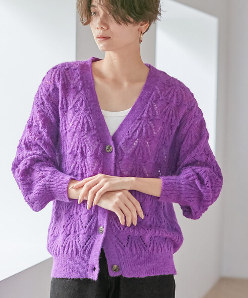Oeillet】ふんわりタッチ ポップコーン透かし編みカーディガン（ウイエ