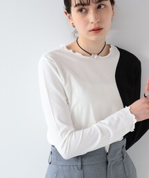 Ray BEAMS | Ray BEAMS / カーブ キリカエ バイカラー Tシャツ(Tシャツ/カットソー)