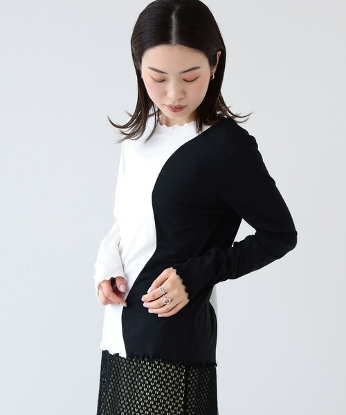 Ray BEAMS（レイビームス）の「Ray BEAMS / カーブ キリカエ バイカラー Tシャツ（Tシャツ/カットソー・レディース・ホワイト/レッド系その他・ONE SIZE）」の8枚目の写真