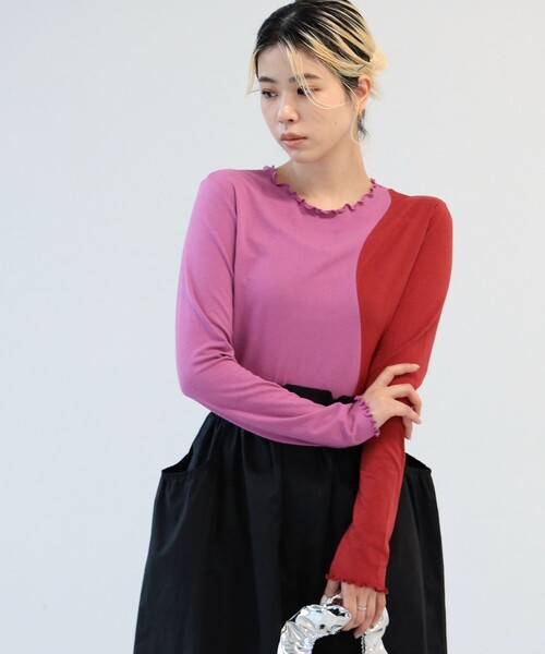 Ray BEAMS（レイビームス）の「Ray BEAMS / カーブ キリカエ バイカラー Tシャツ（Tシャツ/カットソー・レディース・ホワイト/レッド系その他・ONE SIZE）」の13枚目の写真