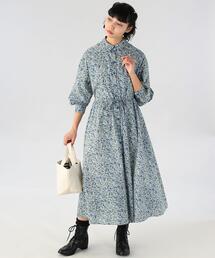 R-H455/agnes b. シャツワンピース 花柄 ストレッチ T2 青 To b. by agnes b.（トゥービーバイアニエスベー）の「WT62
