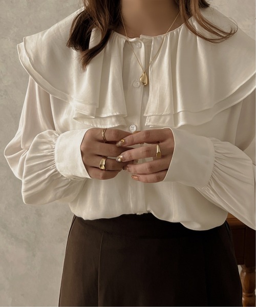 apres jour clair（アプレジュールクレア）の「【apres jour clair】2WAYラッフルブラウス【ZOZOTOWN限定アイテム】（シャツ/ブラウス・レディース・ライトベージュ/オフホワイト・X-LARGE/フリー）」の11枚目の写真