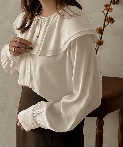 apres jour clair（アプレジュールクレア）の「【apres jour clair】2WAYラッフルブラウス【ZOZOTOWN限定アイテム】（シャツ/ブラウス・レディース・ライトベージュ/オフホワイト・X-LARGE/フリー）」の9枚目の写真