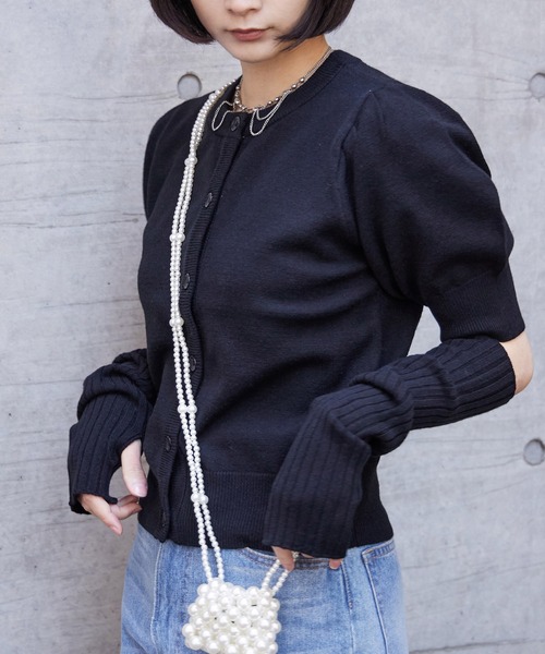 Fashion Letter(ファッションレター)の「12G アームカバー付き ニットトップス(ニット/セーター・レディース・グリーン系その他/オフホワイト/ブラック/グレイッシュベージュ・M)」の3枚目の写真