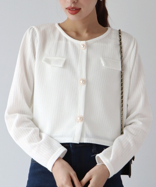 BLUEEAST（ブルーイースト）の「パールカーディガン+キャミセット（アンサンブル・レディース・ブルー/オフホワイト/ブラック/ピンク・MEDIUM）」の2枚目の写真