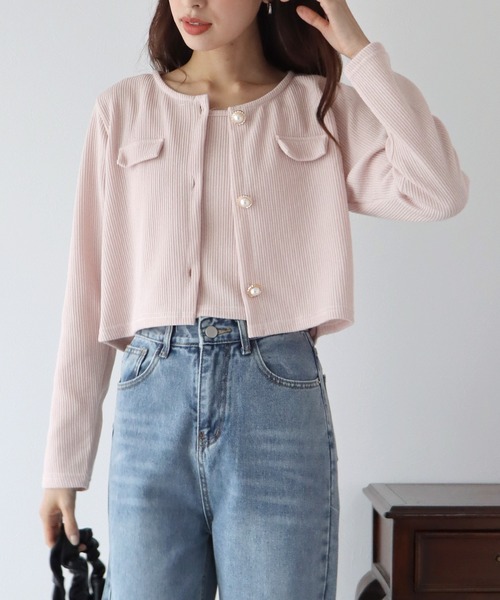 BLUEEAST（ブルーイースト）の「パールカーディガン+キャミセット（アンサンブル・レディース・ブルー/オフホワイト/ブラック/ピンク・MEDIUM）」の4枚目の写真