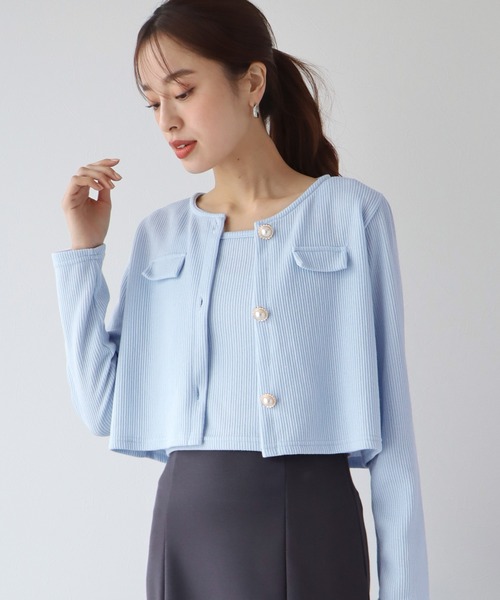 BLUEEAST（ブルーイースト）の「パールカーディガン+キャミセット（アンサンブル・レディース・ブルー/オフホワイト/ブラック/ピンク・MEDIUM）」の3枚目の写真