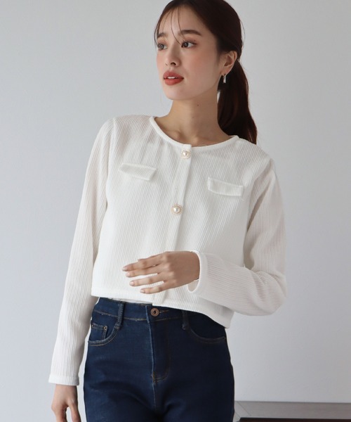 BLUEEAST（ブルーイースト）の「パールカーディガン+キャミセット（アンサンブル・レディース・ブルー/オフホワイト/ブラック/ピンク・MEDIUM）」の5枚目の写真