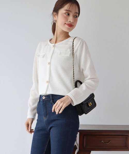 BLUEEAST（ブルーイースト）の「パールカーディガン+キャミセット（アンサンブル・レディース・ブルー/オフホワイト/ブラック/ピンク・MEDIUM）」の7枚目の写真