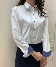 透け防止 形態安定ノーアイロン ワイド 長袖ビジネスワイシャツ