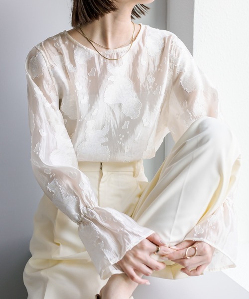 mystic（ミスティック）の「オーガンジーブラウス（シャツ/ブラウス・レディース・ブラック/ベージュ/オフホワイト・FREE）」の3枚目の写真