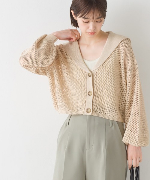 OMNES(オムネス)の「6Gメッシュショートカーディガン(カーディガン/ボレロ・レディース・ライトベージュ/ライトグリーン/アイボリー/ブラック・FREE)」の3枚目の写真